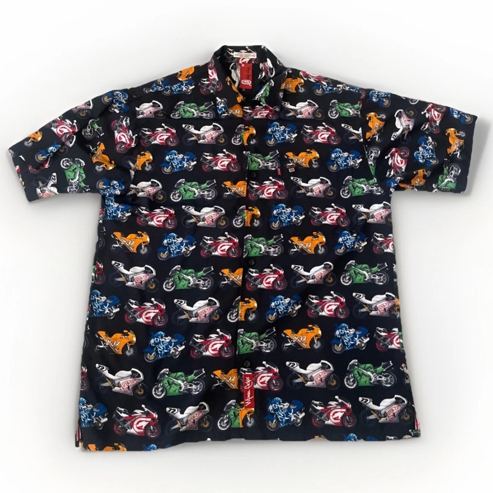 Marc Ecko Unltd Mens Shirt SZ L Super Bike  Racing  Button Up RARE 90's Vintage